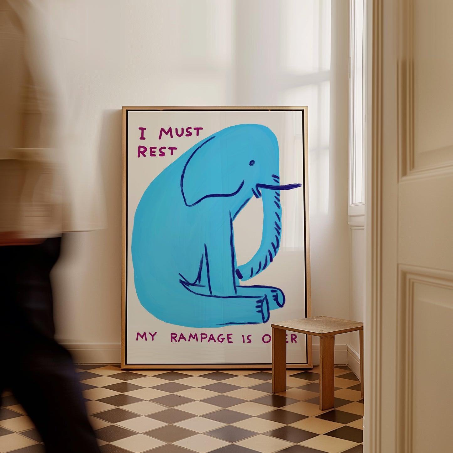 David Shrigley. I Must Rest My Rampage Is Over. Funny Wall Poster. Shrigley Elephant. Trending Poster. Funky Living Room Wall Art