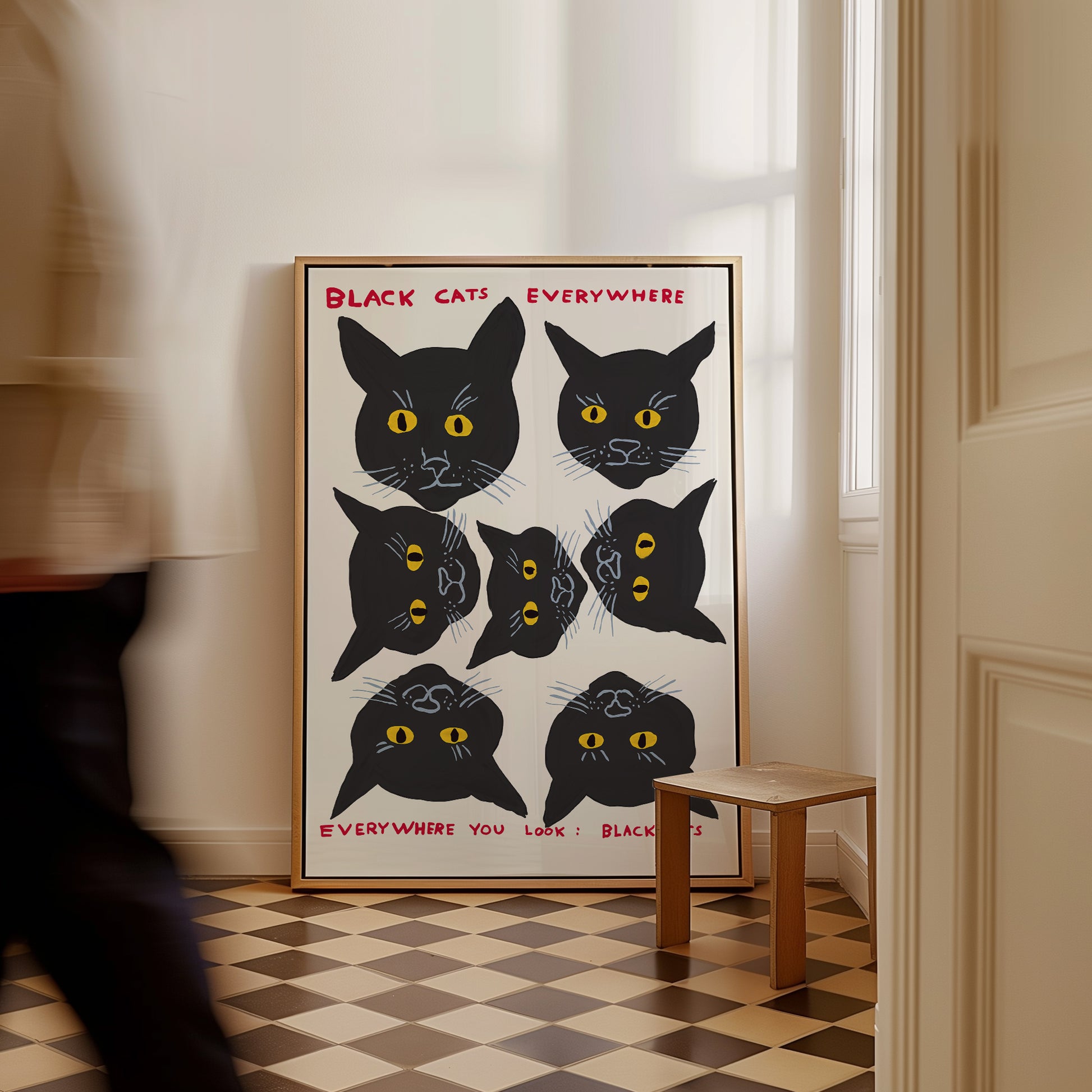 Black Cats Everywhere. David Shrigley Print. Black Cat Art Print. Cat Poster. Contemporary Art. Funky Quote Wall Art Decor. Shrigley Cat Art