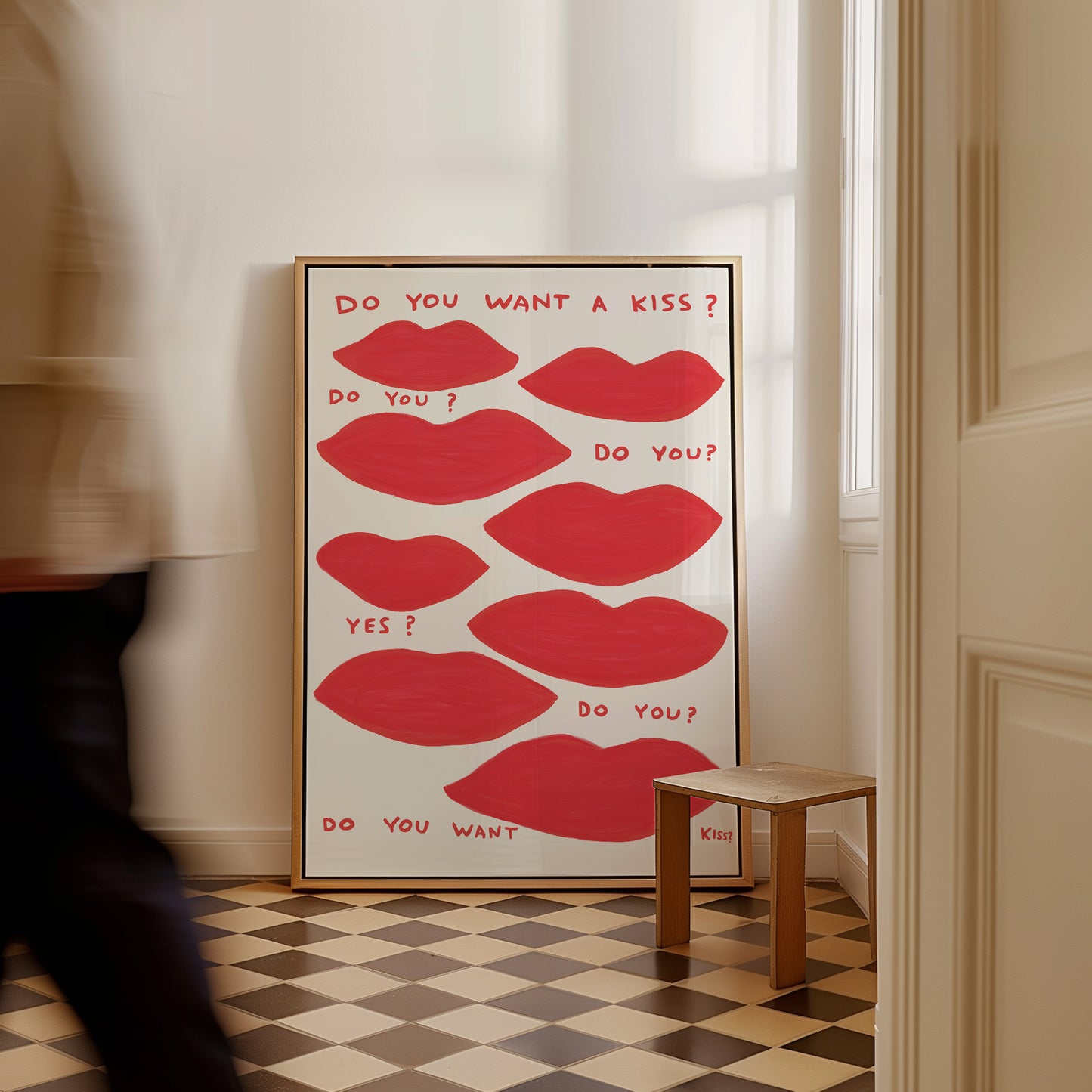 David Shrigley. Do You Want a Kiss. Lips Art Print.Shrigley Lips. Quote Wall Art. Living Room Wall Art. Modern Contemporary Wall Art
