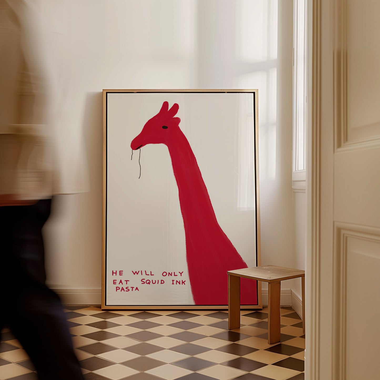 David Shrigley. He Will Only Eat Squid Ink Pasta. Kitchen Wall Decor. Pasta Poster Print. David Shrigley Giraffe. Contemporary Wall Art