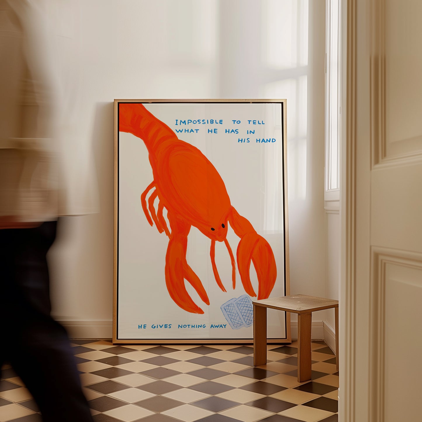 Impossible To Tell What He Has In His Hand Poster. David Shrigley Lobster Print. Funny Quote Wall Art. Contemporary Room Wall Art. Art Gift
