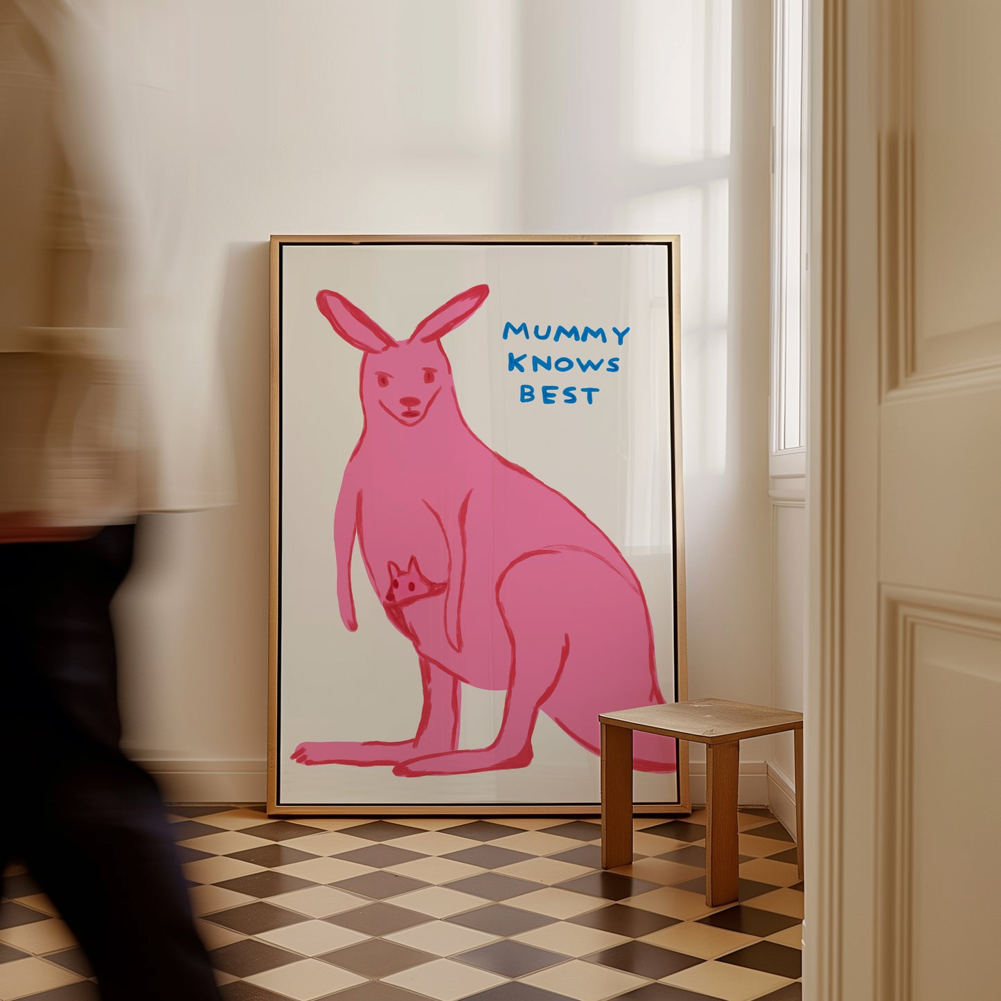 David Shrigley Art. Mummy Knows Best. Mothers Day Gift. Funny Wall Poster. Shrigley Kangaroo. Kangaroo Mama. Funky Living Room Wall Art