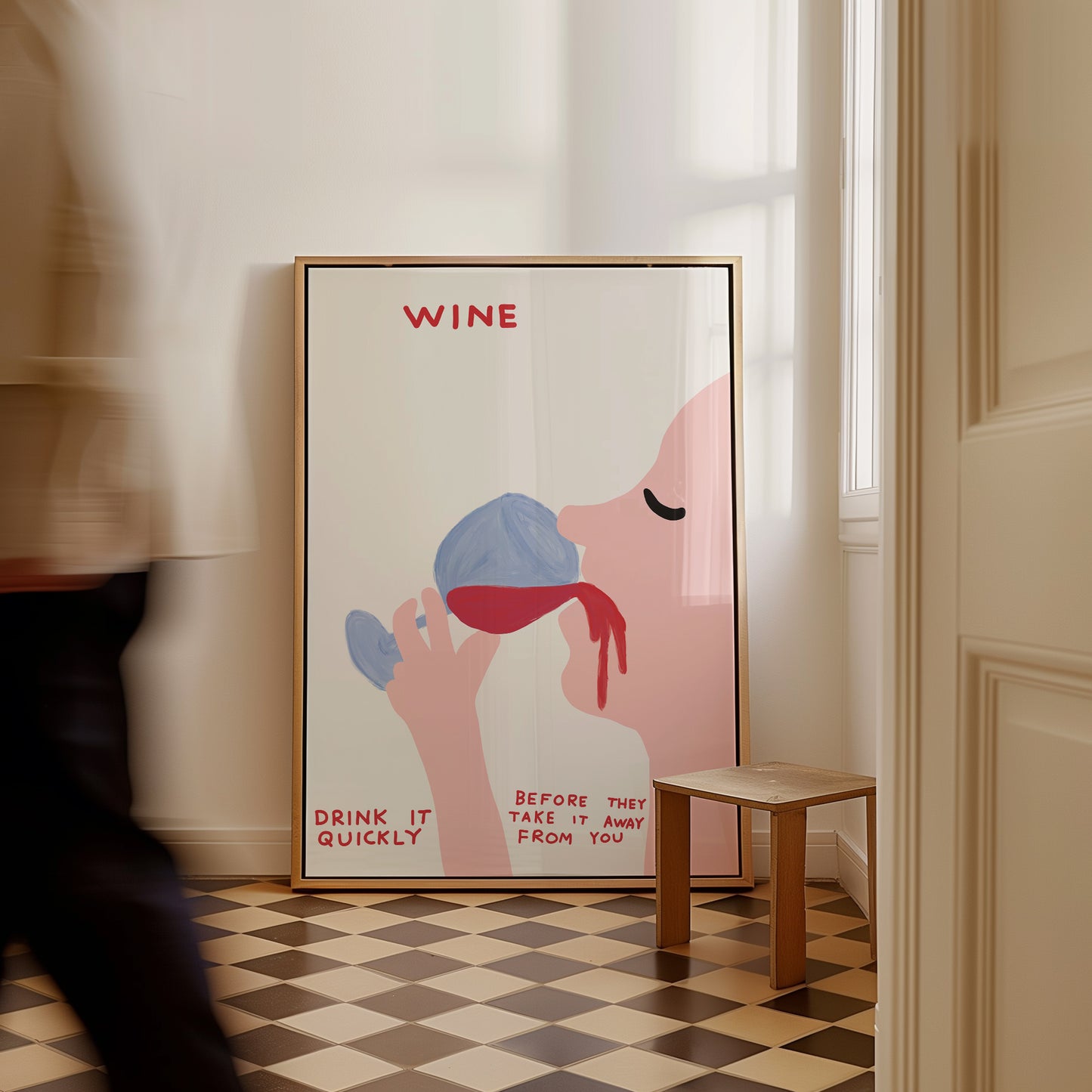 David Shrigley. Wine, Drink It Quickly. Contemporary Art. Funny Kitchen Wall Decor. Shrigley Wine Print. Quote Wall Art. Funky Wine Poster