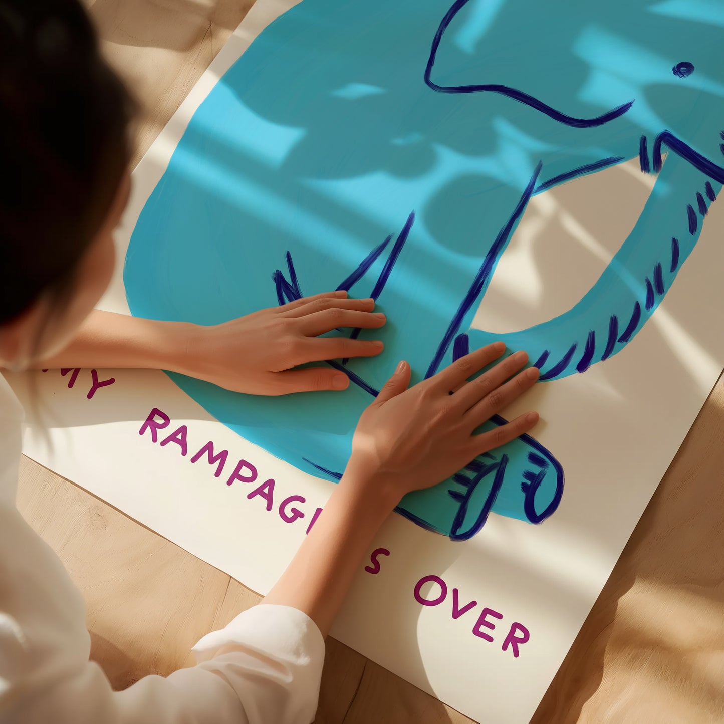 David Shrigley. I Must Rest My Rampage Is Over. Funny Wall Poster. Shrigley Elephant. Trending Poster. Funky Living Room Wall Art