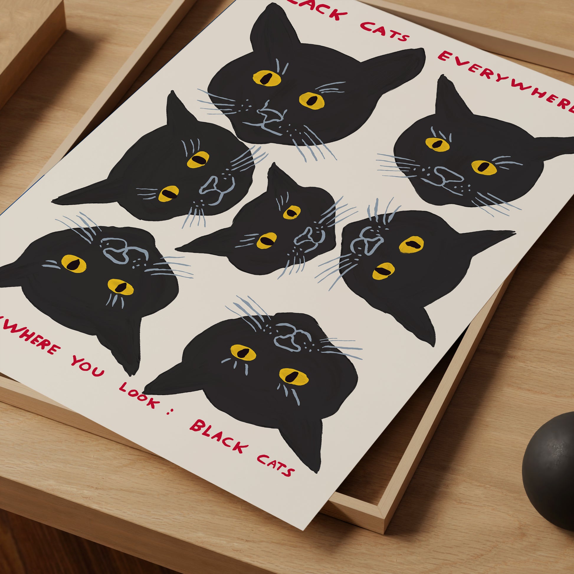 Black Cats Everywhere. David Shrigley Print. Black Cat Art Print. Cat Poster. Contemporary Art. Funky Quote Wall Art Decor. Shrigley Cat Art