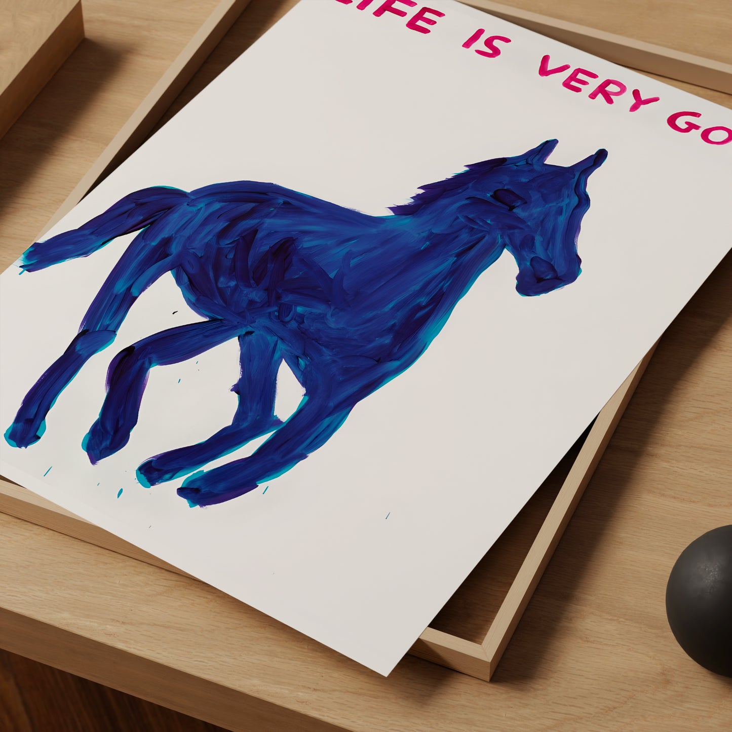 Life Is Very Good David Shrigley Horse Art Print. David Shrigley Blue Horse Poster. Horse Quote Wall Art