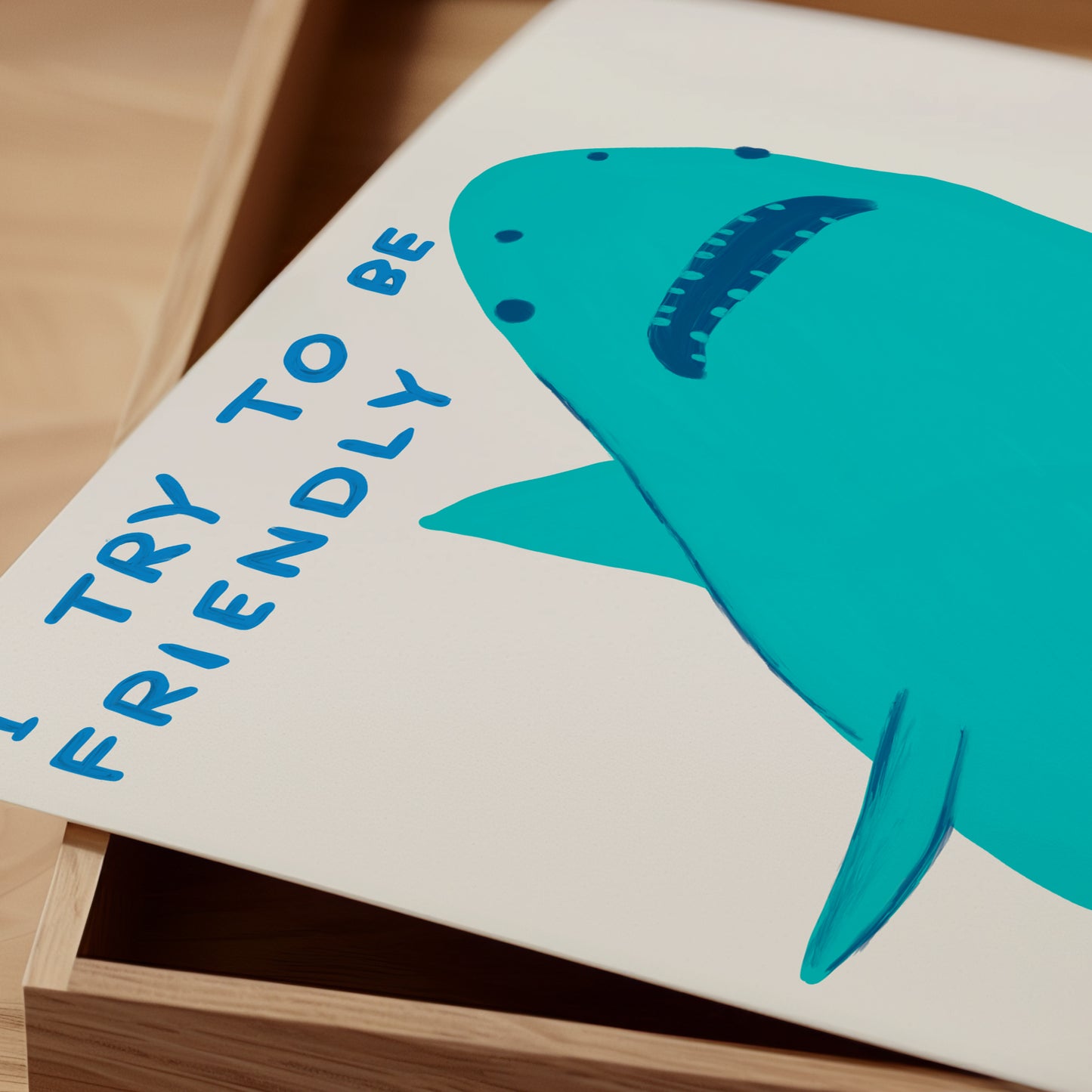 David Shrigley Print. I Try To Be Friendly. Shrigley Shark. Art Print. Contemporary Print. Funny Quotes Poster. Trending Funky Wall Art