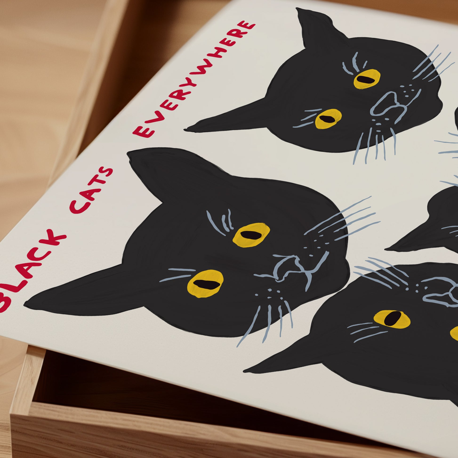 Black Cats Everywhere. David Shrigley Print. Black Cat Art Print. Cat Poster. Contemporary Art. Funky Quote Wall Art Decor. Shrigley Cat Art