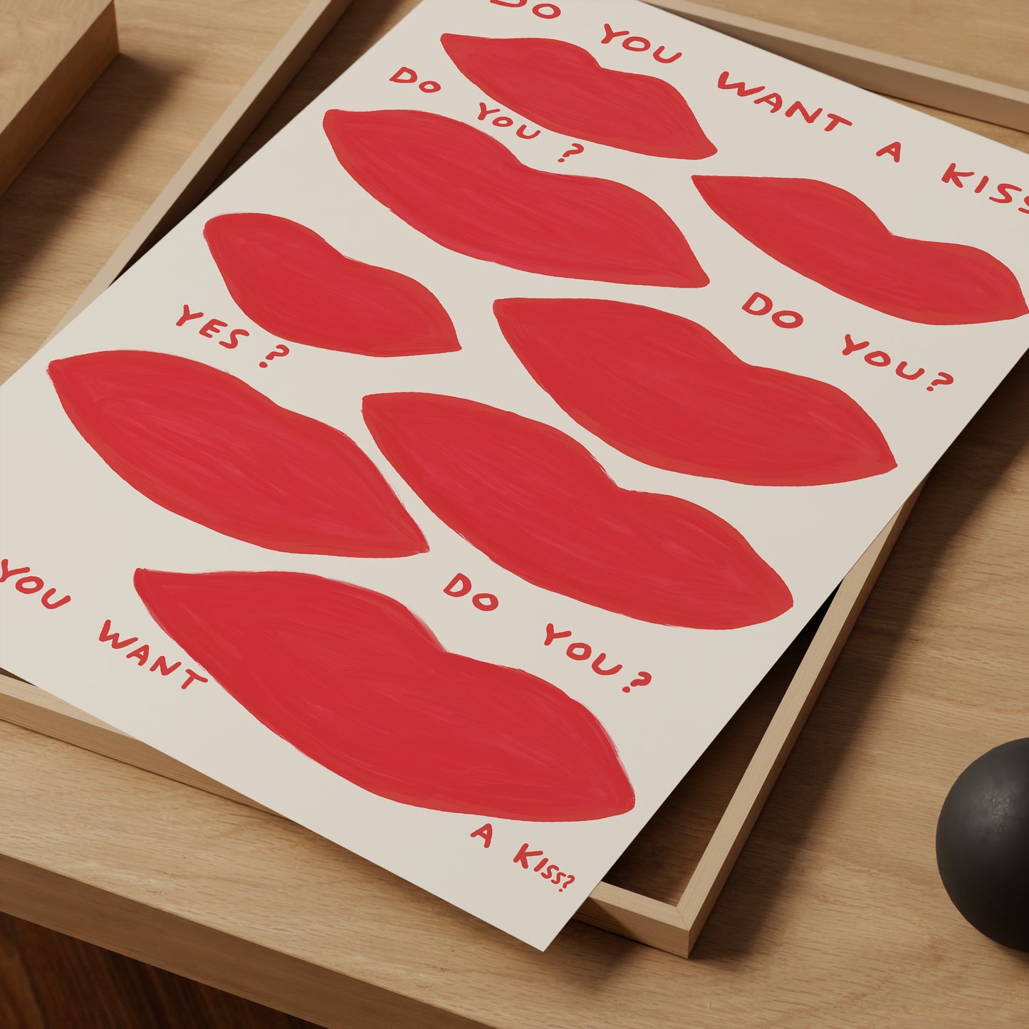 David Shrigley. Do You Want a Kiss. Lips Art Print.Shrigley Lips. Quote Wall Art. Living Room Wall Art. Modern Contemporary Wall Art