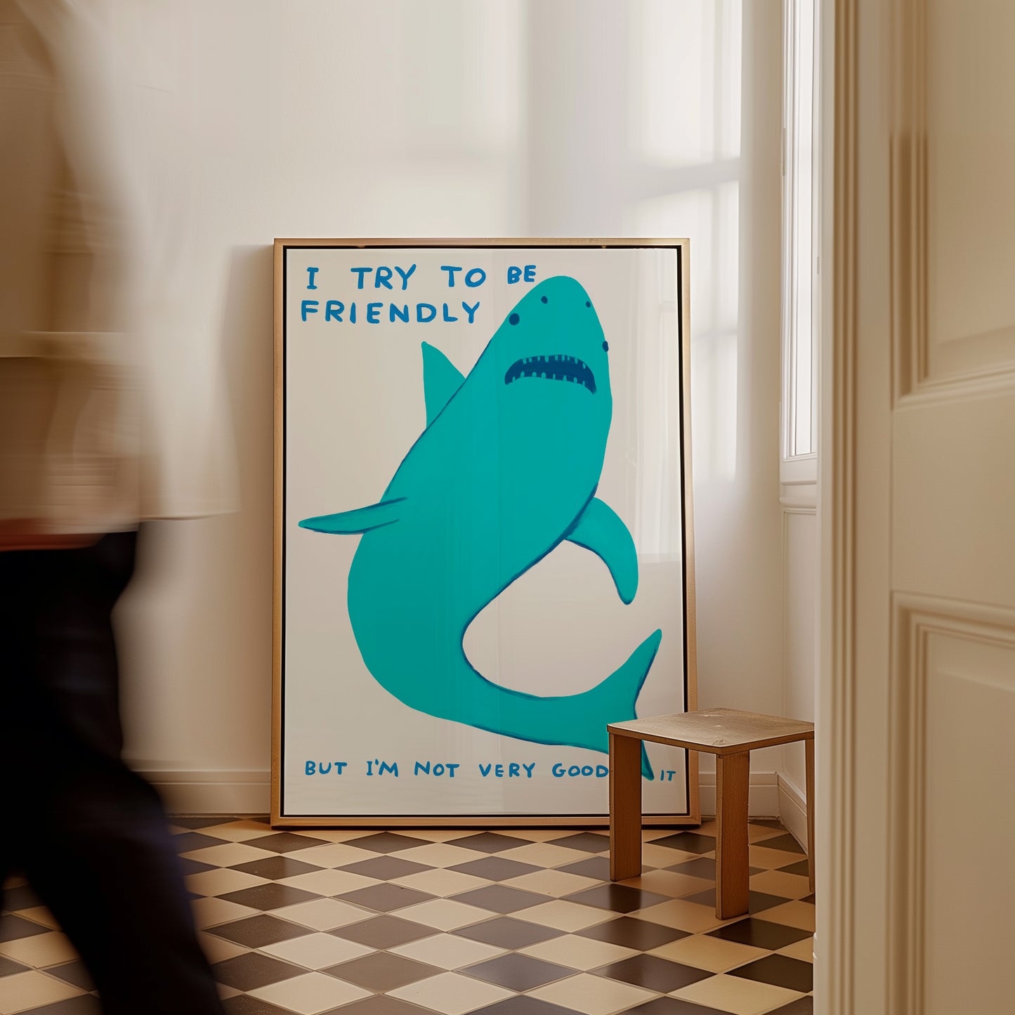 David Shrigley Print. I Try To Be Friendly. Shrigley Shark. Art Print. Contemporary Print. Funny Quotes Poster. Trending Funky Wall Art