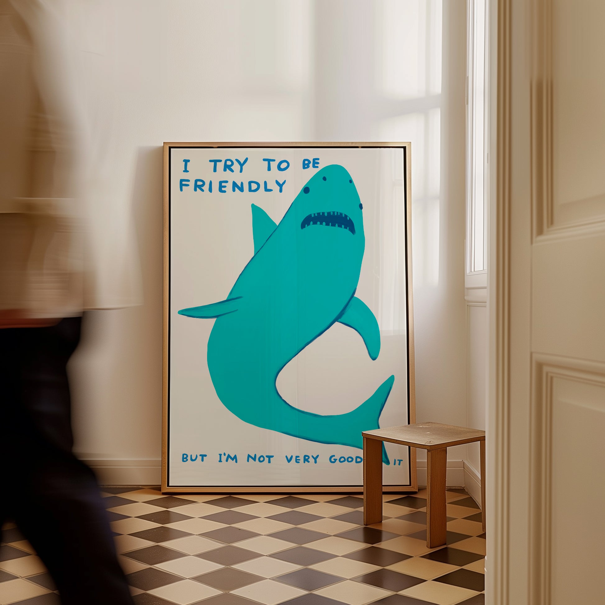 David Shrigley Print. I Try To Be Friendly. Shrigley Shark. Art Print. Contemporary Print. Funny Quotes Poster. Trending Funky Wall Art