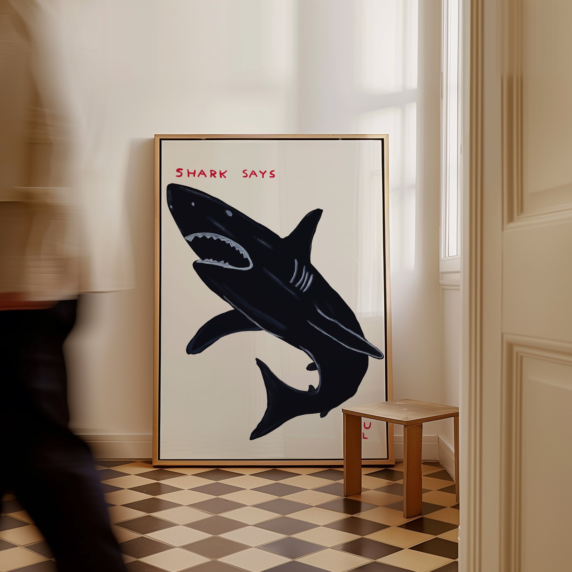 David Shrigley Shark. Shark Says Fuck You All. Quote Wall Art. Shrigley Quote. Funky Poster. Contemporary Art. Room Wall Art. Shrigley Print