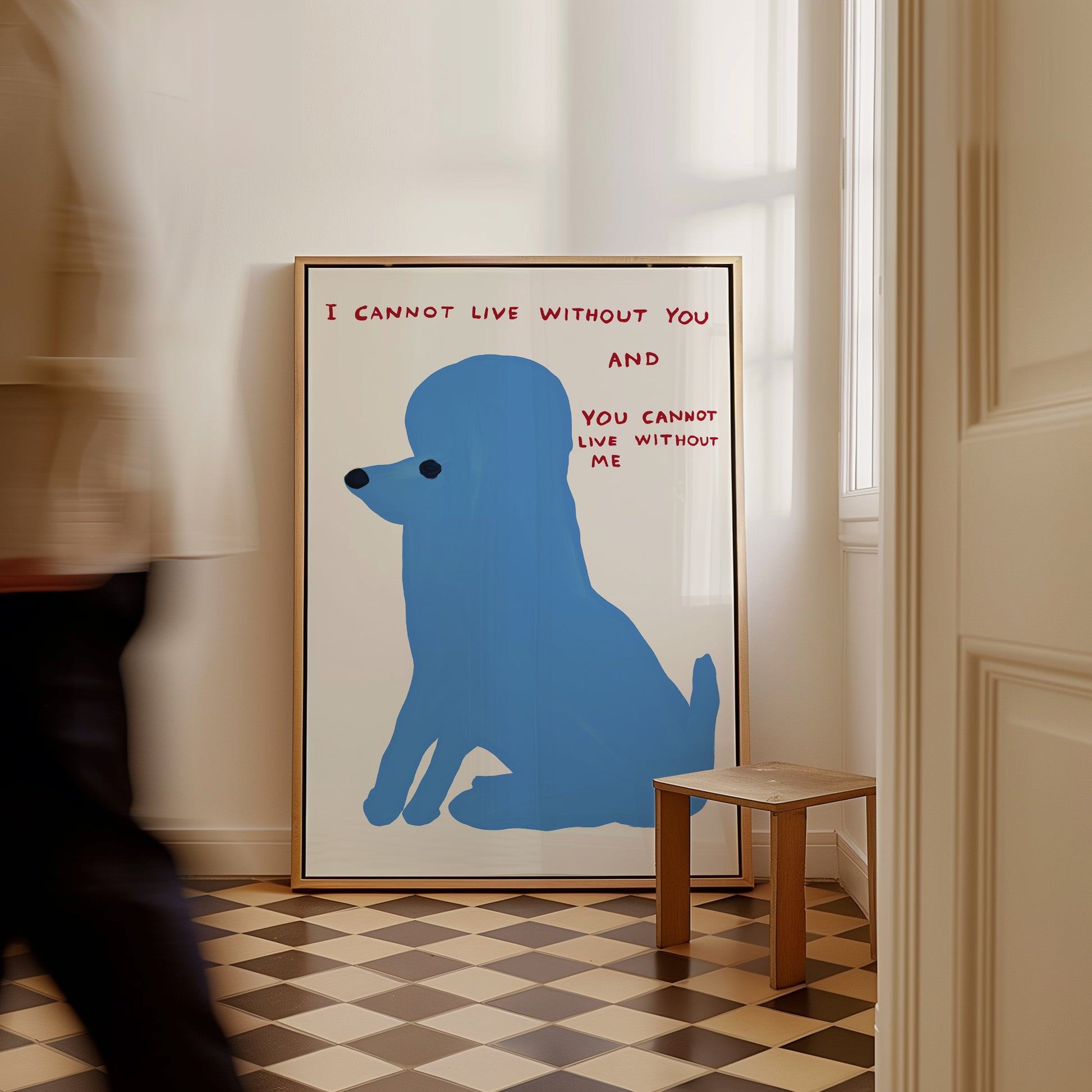 David Shrigley Poodle. I Cannot Live Without You Poster. David Shrigley Blue Poodle Print. Trending Dog Poster. Funky Living Room Wall Art