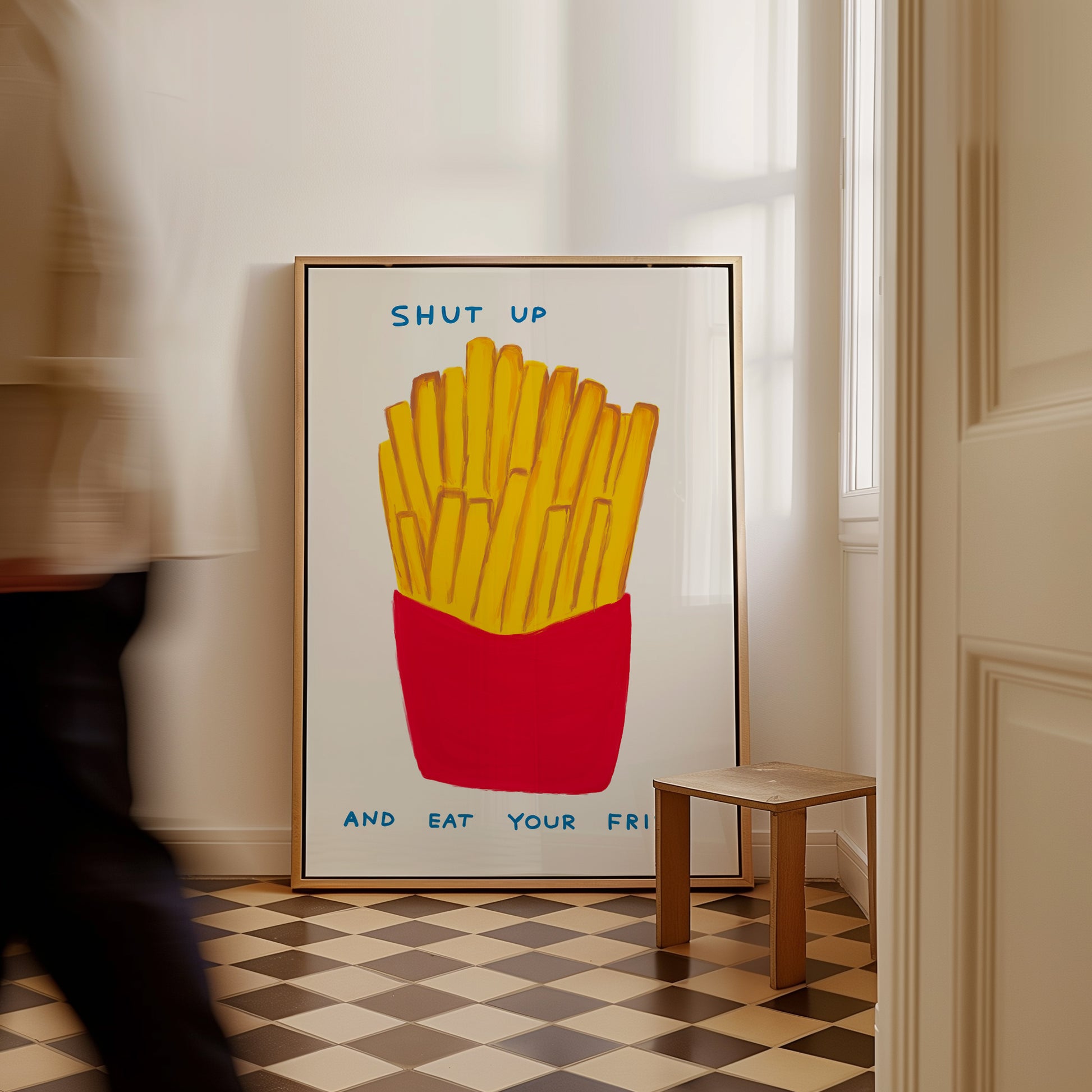 Shut Up And Eat Your Fries Poster. David Shrigley Print. Contemporary Art. Funny Quotes Wall Art. Shrigley Fries. Kitchen Wall Decor
