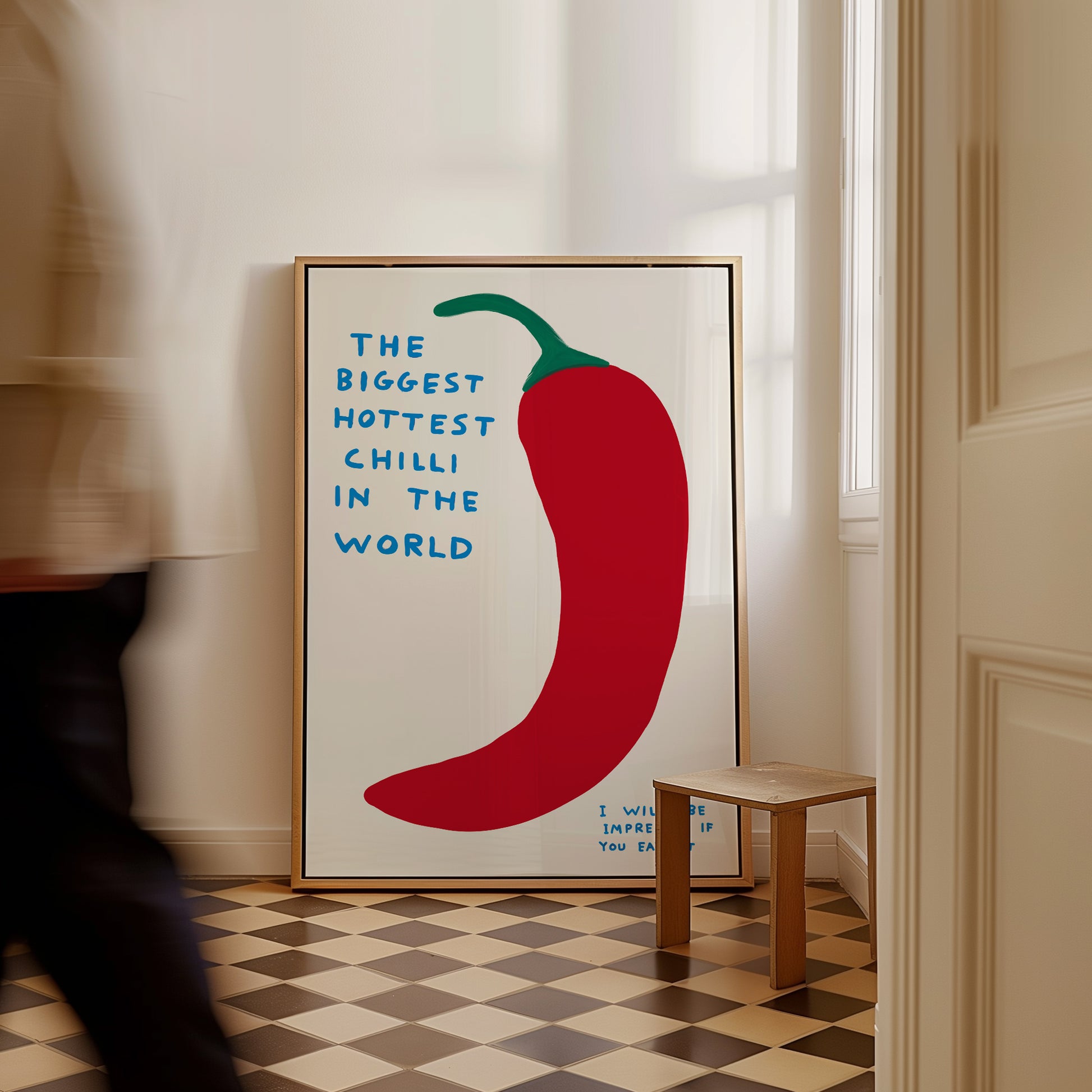 David Shrigley. The Biggest Hottest Chilli In The World. Shrigley Chilli Pepper. Kitchen Wall Art. Funny Quote Poster. Contemporary Wall Art