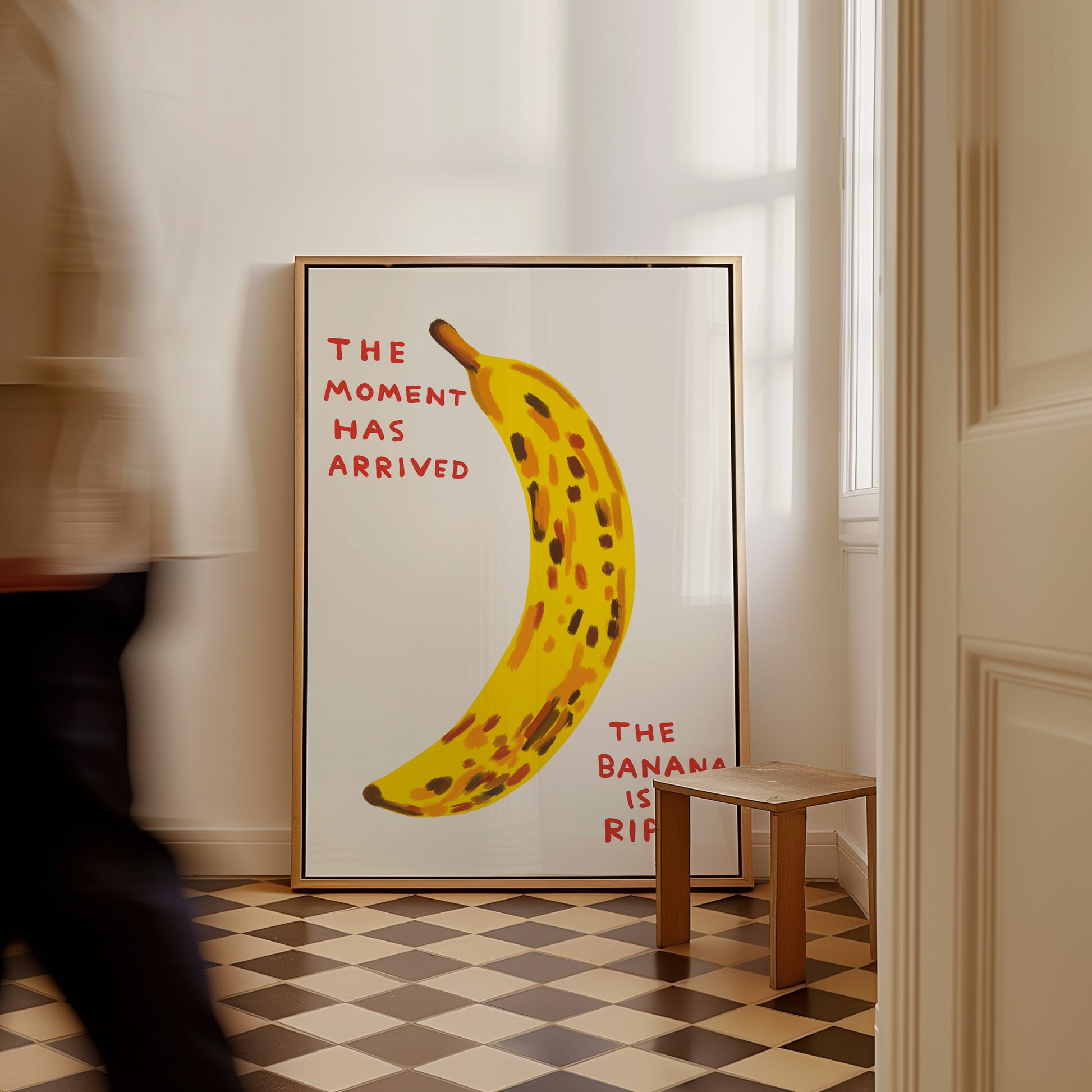 David Shrigley. The Moment Has Arrived. Funny Kitchen Wall Poster. Shrigley Banana. Trending Food Poster. Funky Dining Room Wall Art