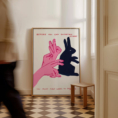 Before You Can Entertain Others. David Shrigley Print. Shrigley Rabbit. Quote Wall Art. Trending Poster. Funky Room Wall Art. Life Quotes