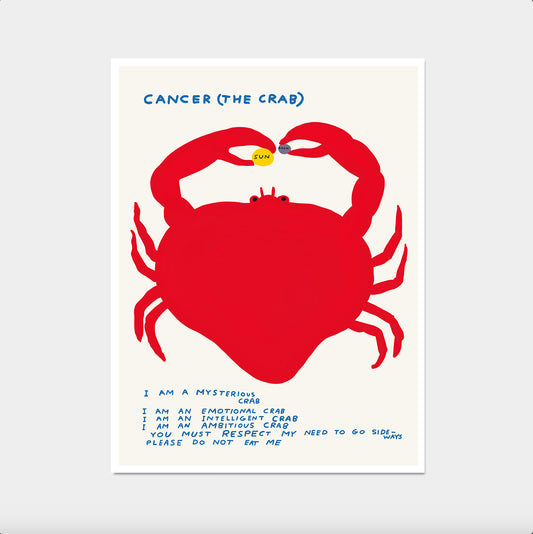 Cancer The Crab Zodiac. David Shrigley Print. David Shrigley Signs of the Zodiac. Shrigley Crab. Living Room Wall Art. Quote Wall Art Poster