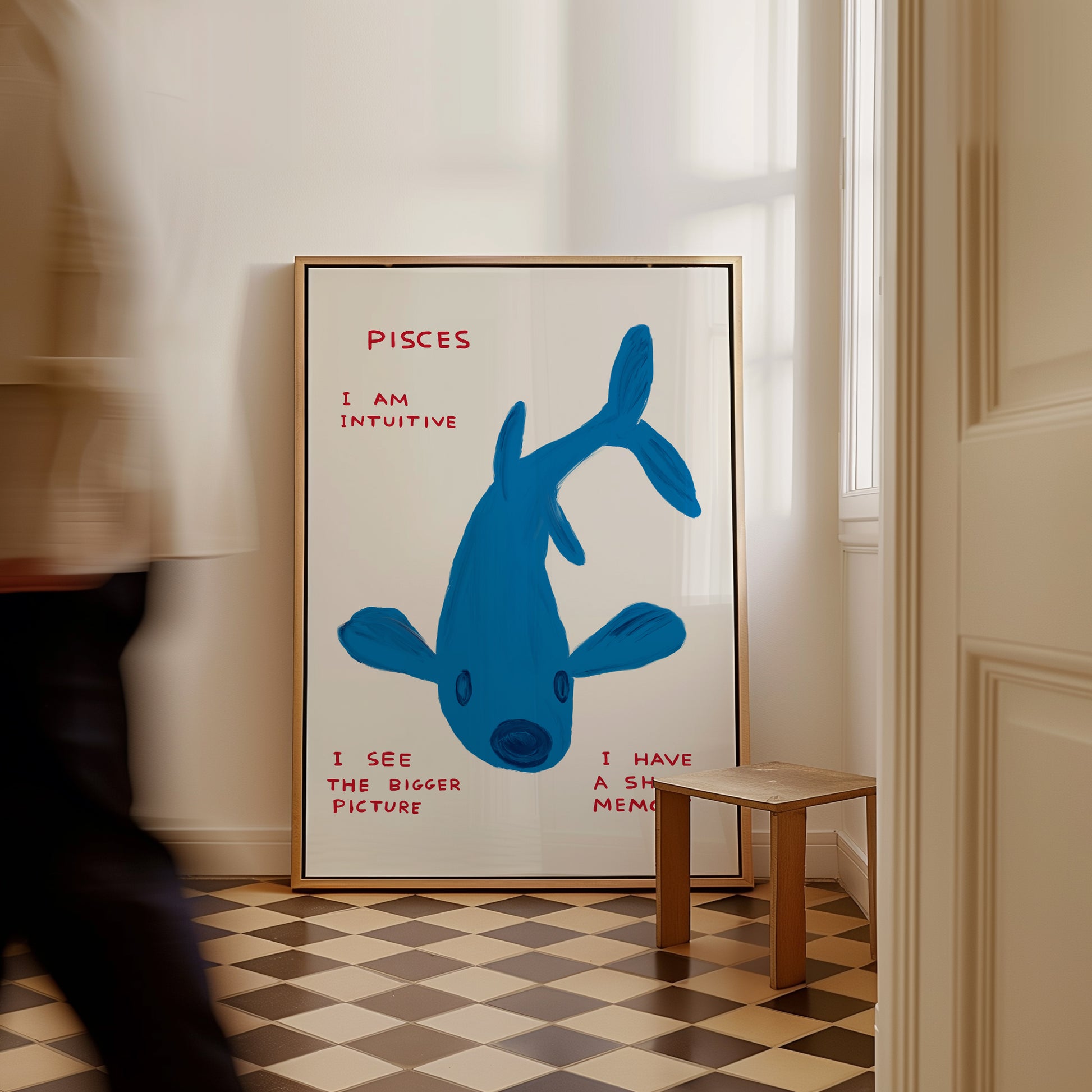 Pisces I Am Intuitive I See The Bigger Picture Poster. David Shrigley Pisces Zodiac Sign Print. Contemporary Art. Funny Quote Wall Art