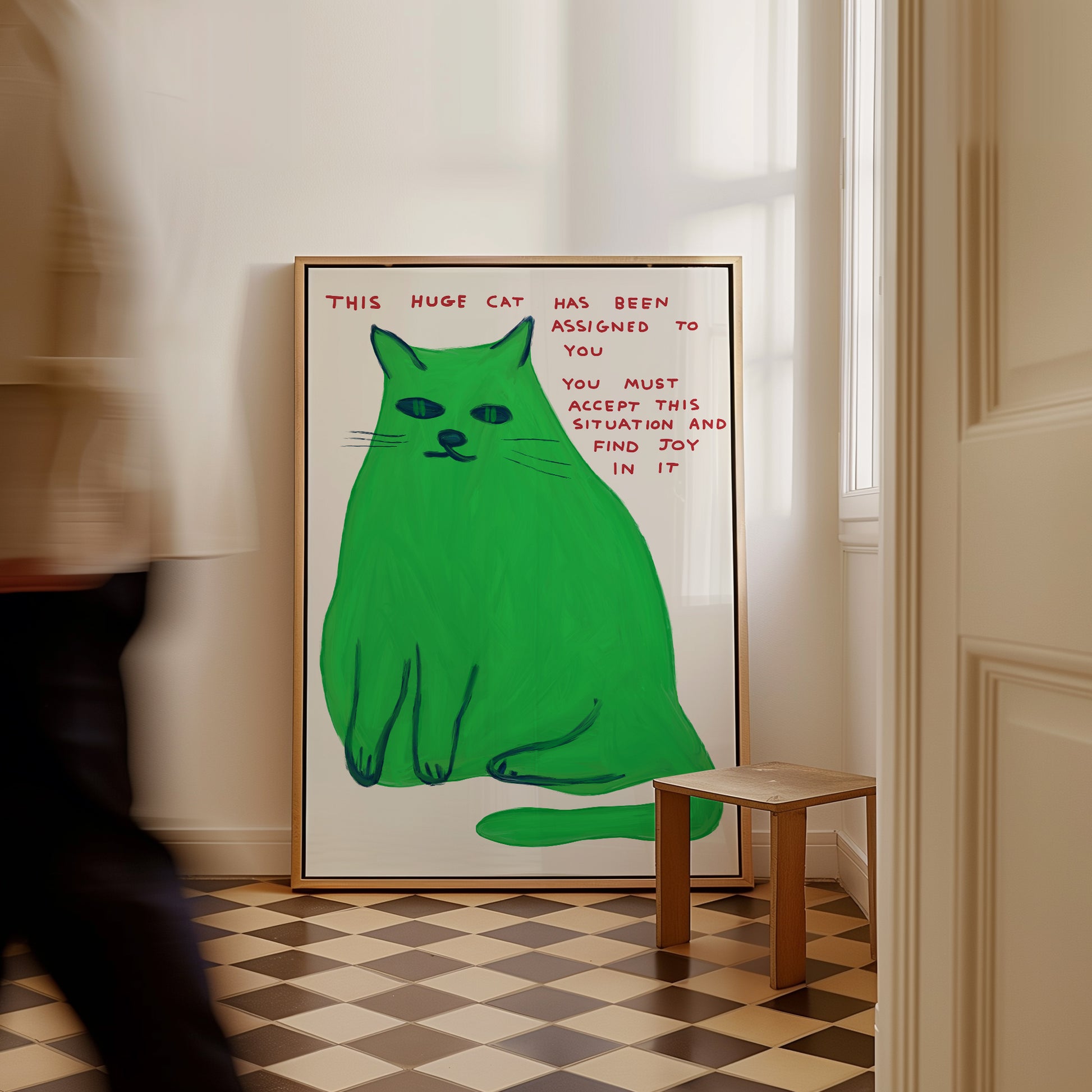 David Shrigley. This Huge Cat. Cat Poster. Contemporary Art. Funky Wall Decor. Shrigley Cat. Green Cat Wall Art. Funny Quotes Wall Art