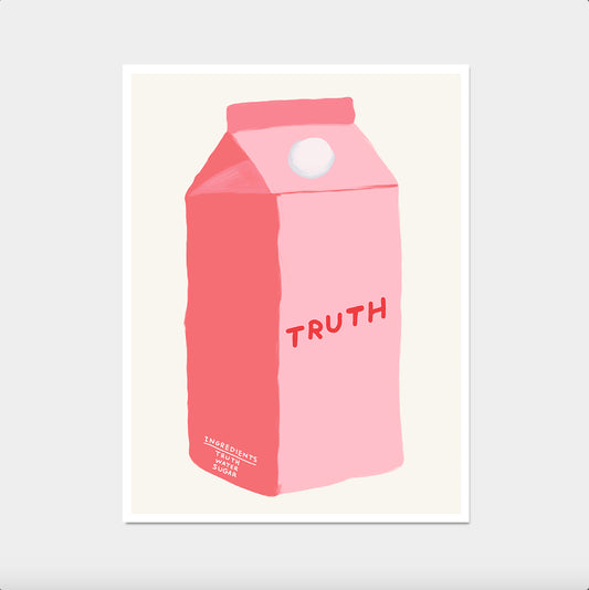 David Shrigley Truth. Contemporary Art. Kitchen Milk Box Wall Decor. Shrigley Trust. Funky Living Room Wall Art. Funny Quotes Wall Art

A pink milk carton with the word 'TRUTH' written on it, illustrated in a soft and stylized font.