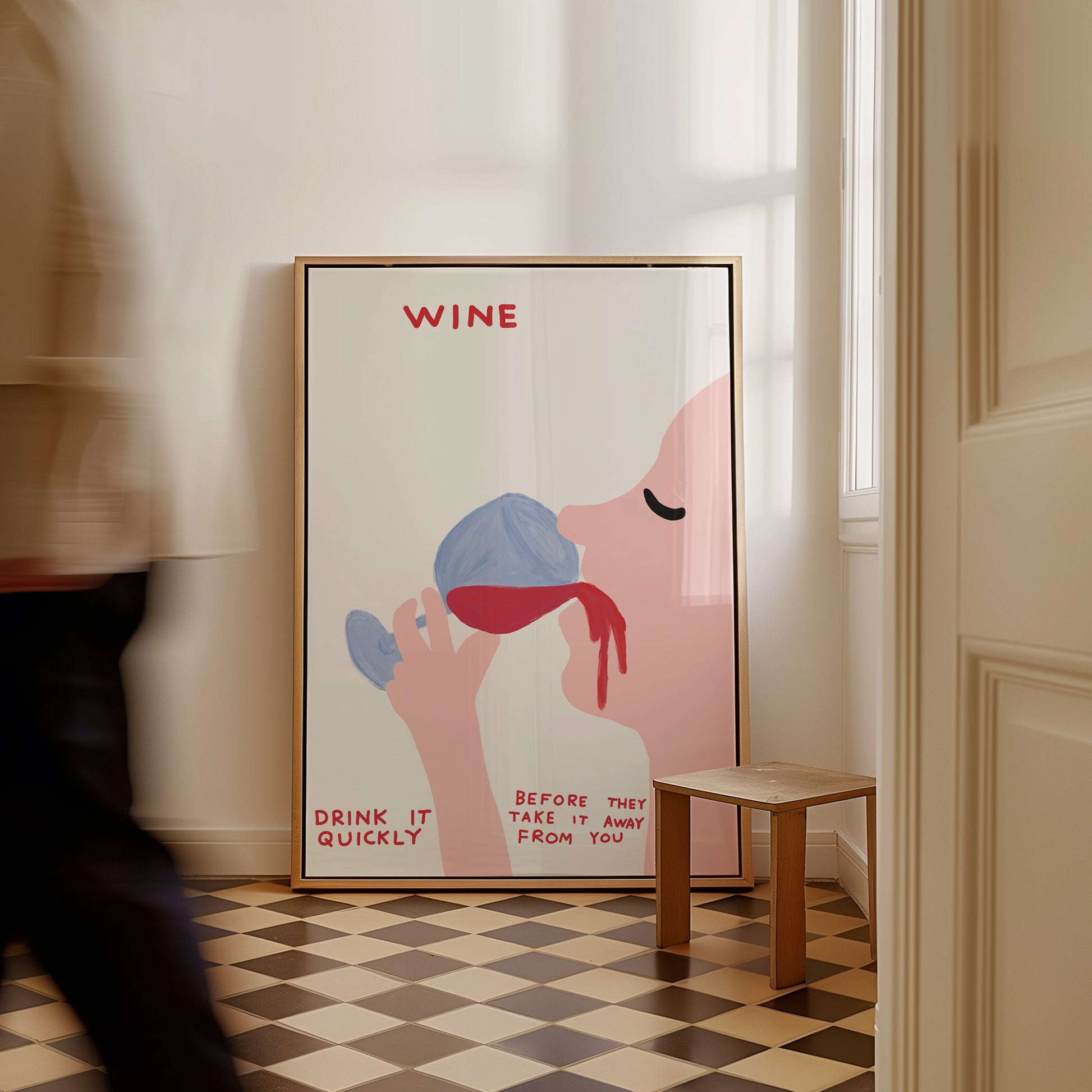 David Shrigley. Wine, Drink It Quickly. Contemporary Art. Funny Kitchen Wall Decor. Shrigley Wine Print. Quote Wall Art. Funky Wine Poster