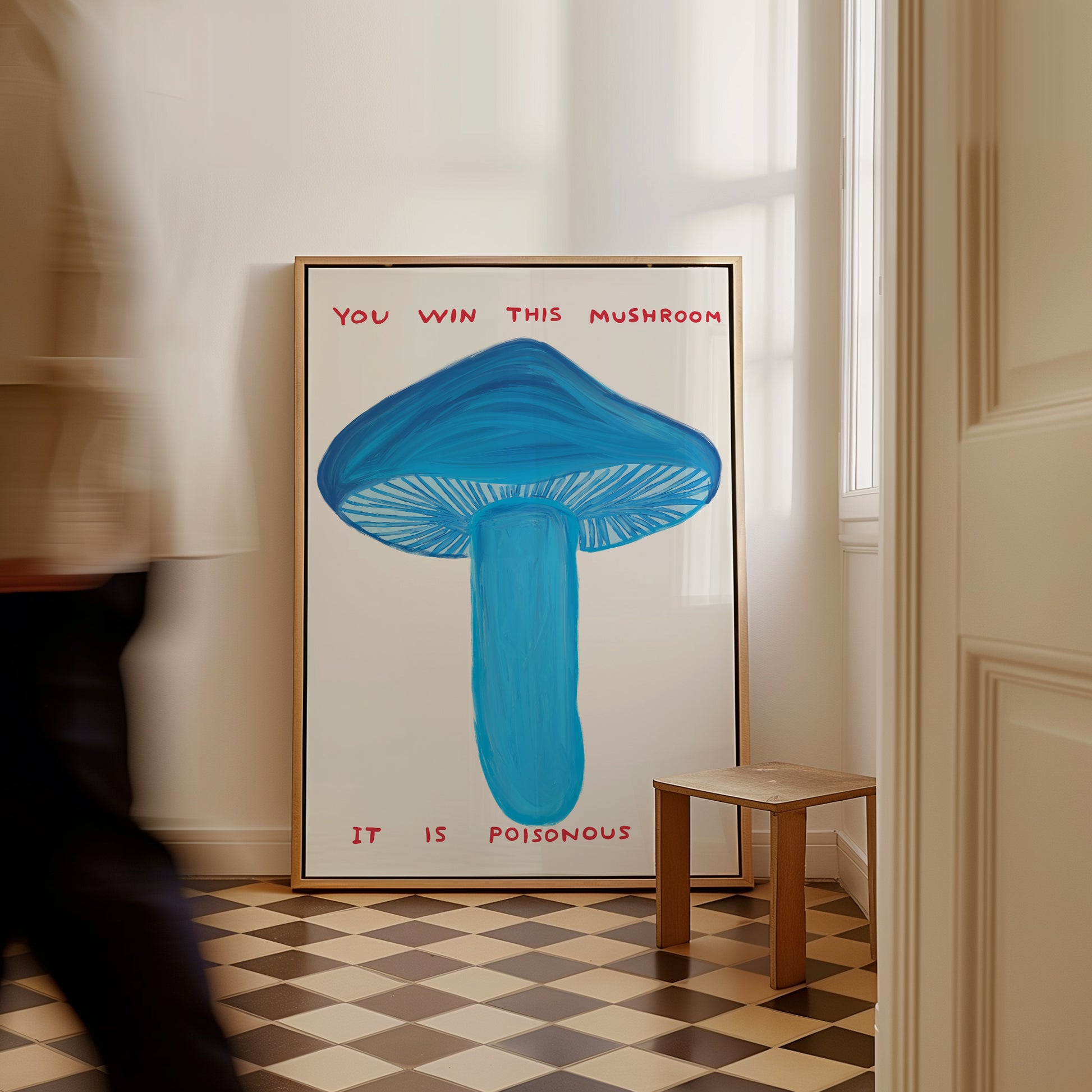 David Shrigley Print. You Win This Mushroom. Blue Mushroom. Contemporary Wall Art. Shrigley Mushroom. Shrigley Poster. Living Room Art