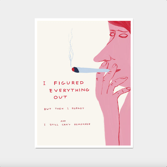 David Shrigley. I Figured Everything Out. David Shrigley Print. Funky Wall Art. Shrigley Smoking Art. Quote Wall Art. Living Room Wall Art