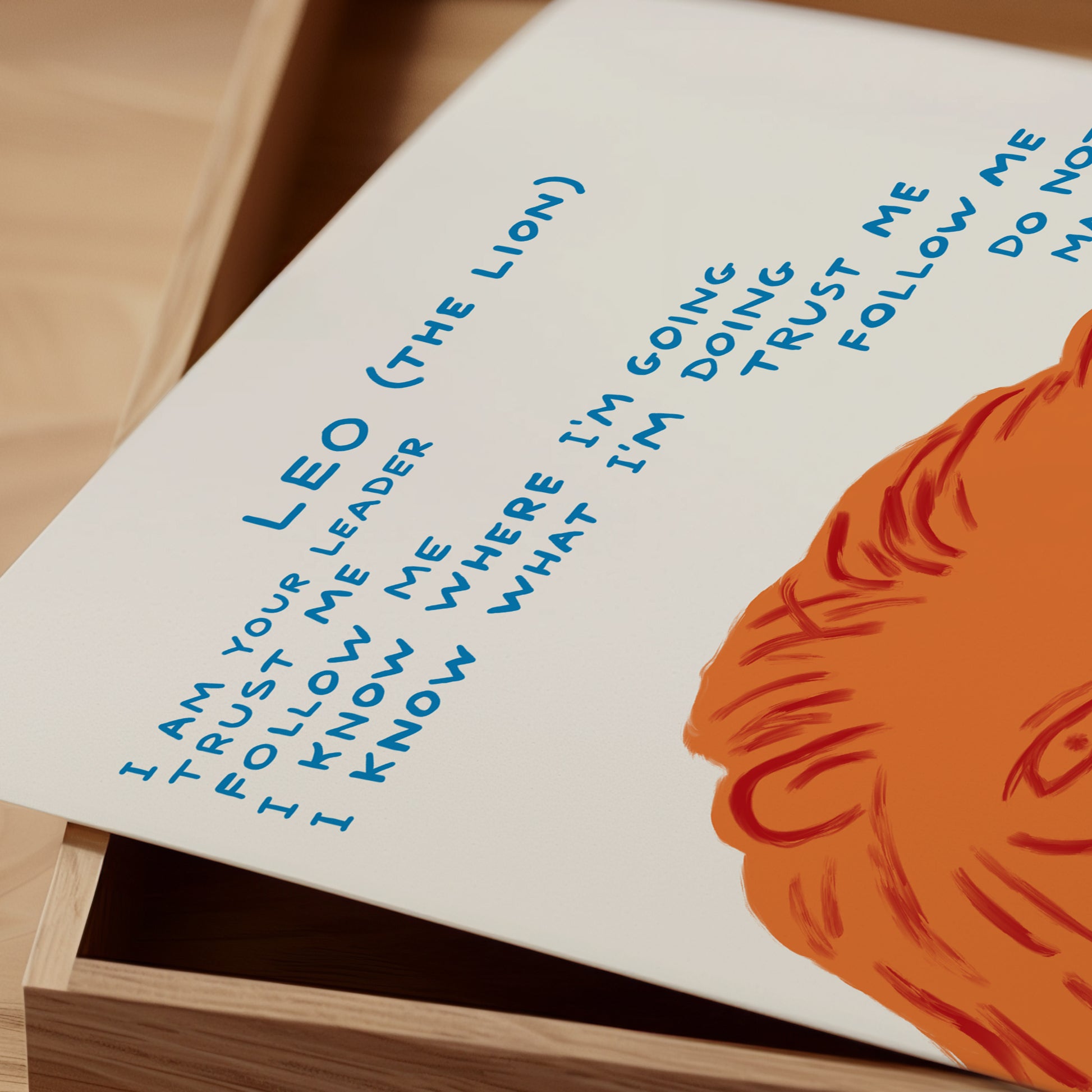 David Shrigley Print. Leo the Lion Zodiac. Signs of the Zodiac.  Contemporary Wall Art. Zodiac Print. Shrigley Leo Print. Living Room Art