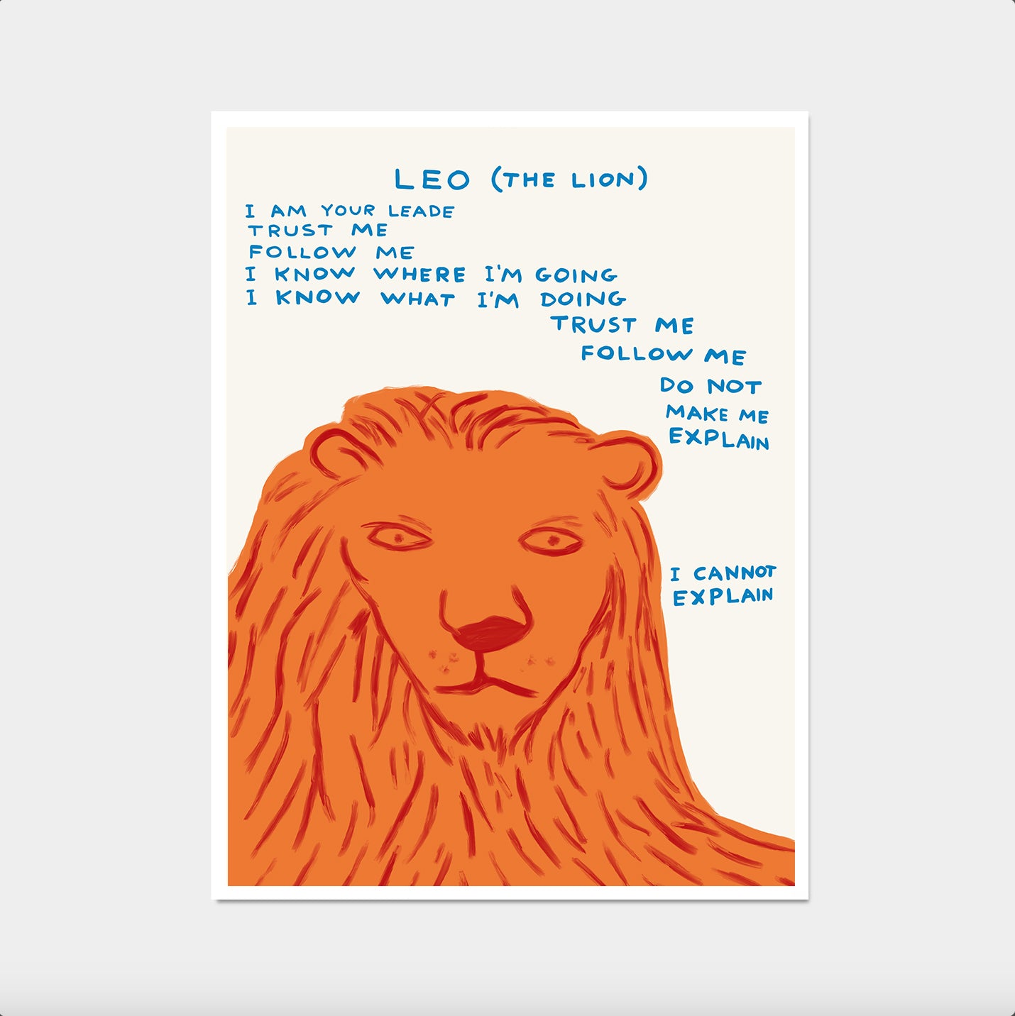David Shrigley Print. Leo the Lion Zodiac. Signs of the Zodiac.  Contemporary Wall Art. Zodiac Print. Shrigley Leo Print. Living Room Art