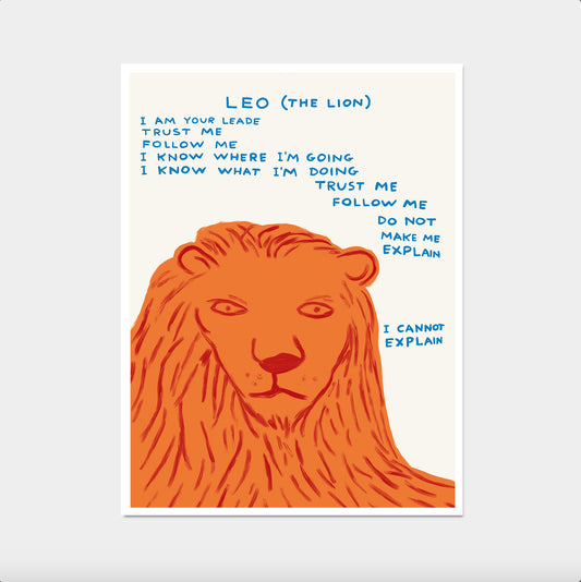 David Shrigley Print. Leo the Lion Zodiac. Signs of the Zodiac.  Contemporary Wall Art. Zodiac Print. Shrigley Leo Print. Living Room Art