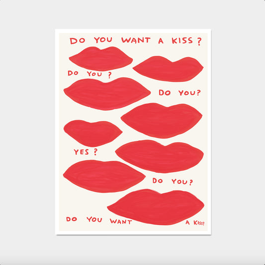 David Shrigley. Do You Want a Kiss. Lips Art Print.Shrigley Lips. Quote Wall Art. Living Room Wall Art. Modern Contemporary Wall Art
