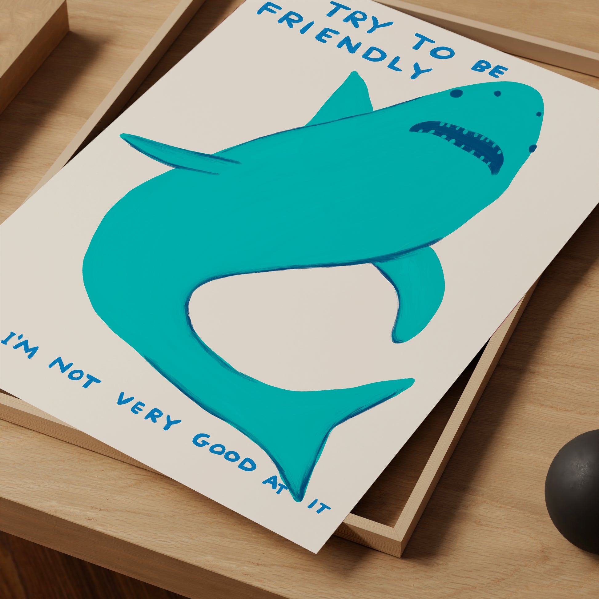 David Shrigley Print. I Try To Be Friendly. Shrigley Shark. Art Print. Contemporary Print. Funny Quotes Poster. Trending Funky Wall Art