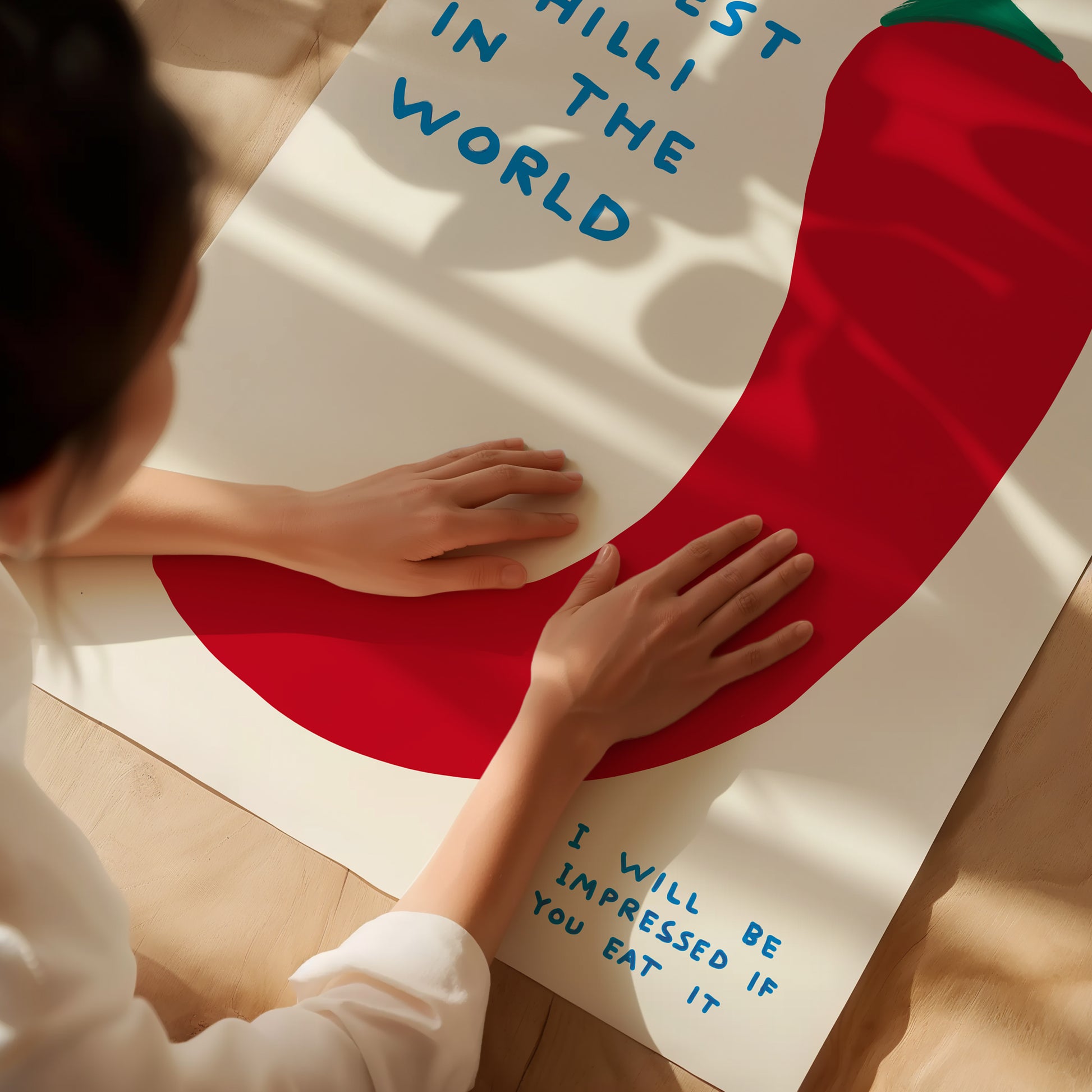 David Shrigley. The Biggest Hottest Chilli In The World. Shrigley Chilli Pepper. Kitchen Wall Art. Funny Quote Poster. Contemporary Wall Art