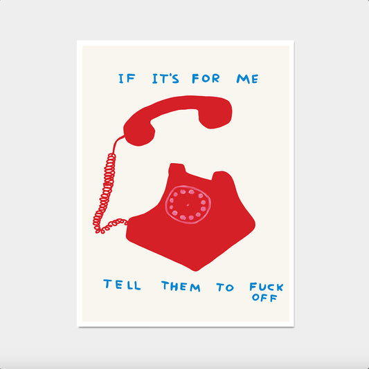 If It's For Me Tell Them To Fuck Off Poster. David Shrigley Phone Print. Funny Quote Wall Art. Shrigley Red Phone Quote Art. Funky Art Print