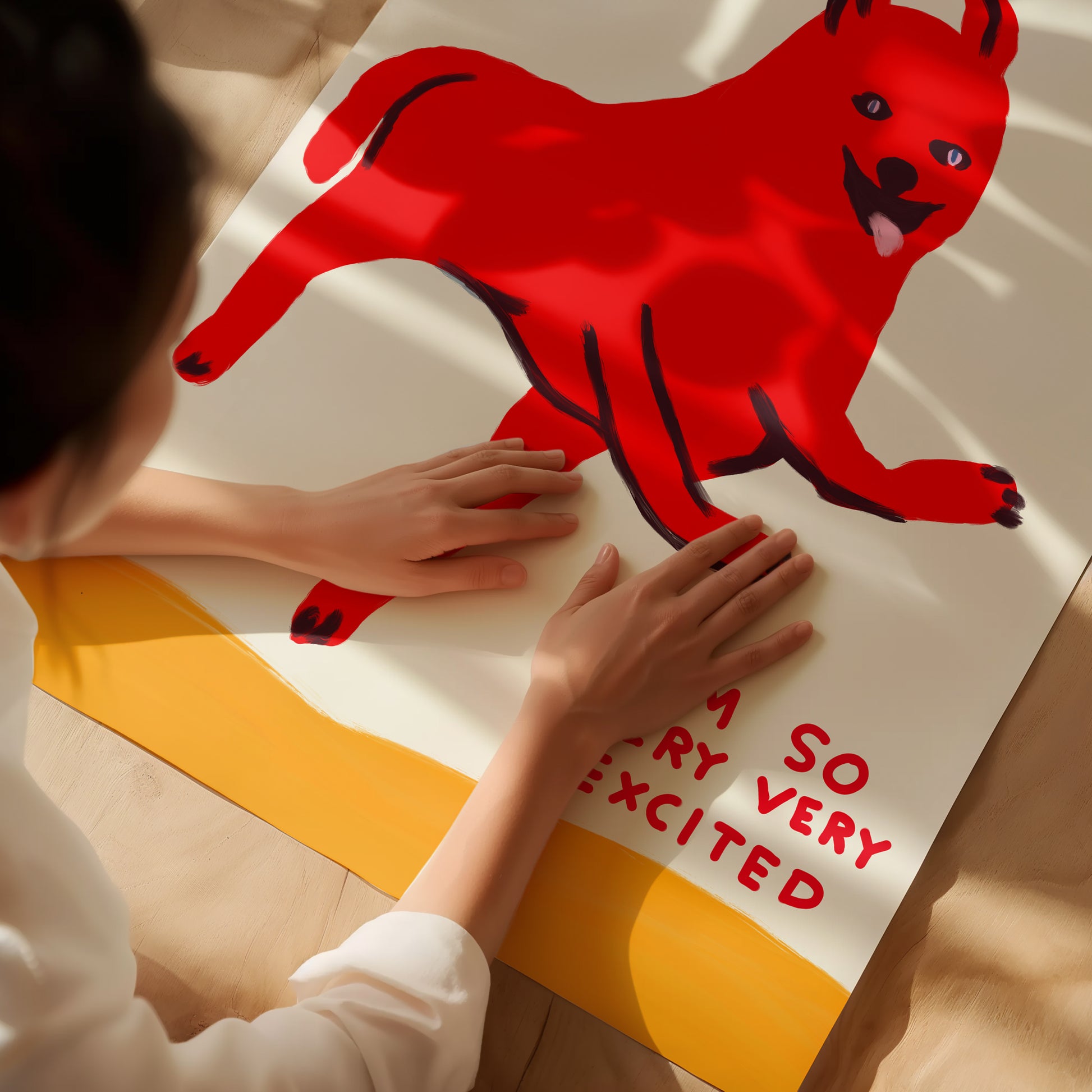 I'm So Excited I'm So Very Very Excited Poster. David Shrigley Happy Dog Poster Print. Funny Quote Wall Art. Contemporary Art. Funky Dog Art