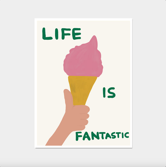 David Shrigley. Life Is Fantastic. Quote Wall Art. Contemporary Art. Kitchen Funky Wall Art. Shrigley Ice Cream Print. Colorful Wall Art