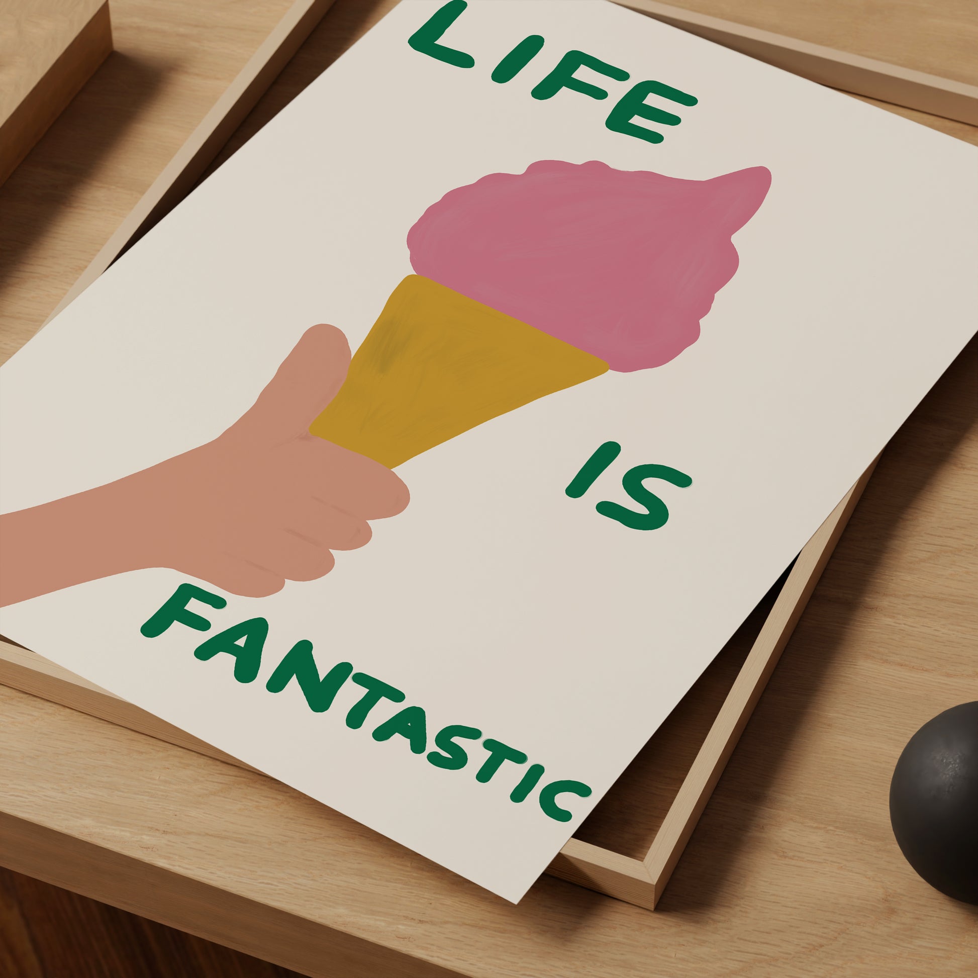 David Shrigley. Life Is Fantastic. Quote Wall Art. Contemporary Art. Kitchen Funky Wall Art. Shrigley Ice Cream Print. Colorful Wall Art