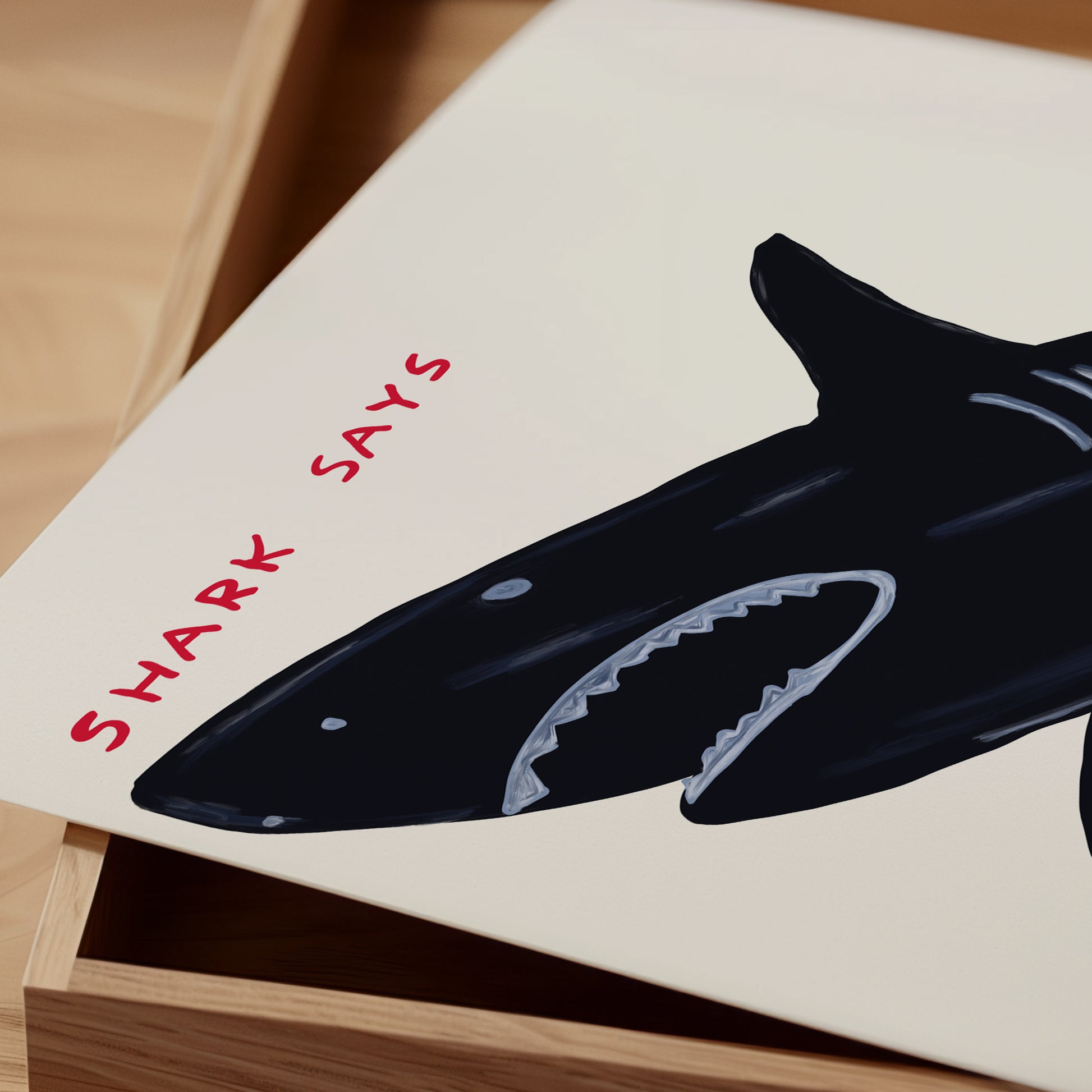 David Shrigley Shark. Shark Says Fuck You All. Quote Wall Art. Shrigley Quote. Funky Poster. Contemporary Art. Room Wall Art. Shrigley Print