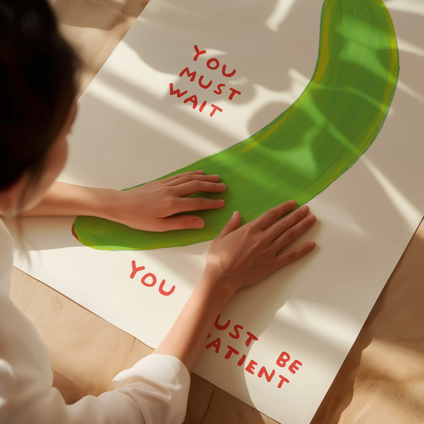 David Shrigley Print. Green Banana You Must Wait. Kitchen Wall Art. Banana Quote Wall Art. Contemporary Wall Art. Shrigley Banana Poster