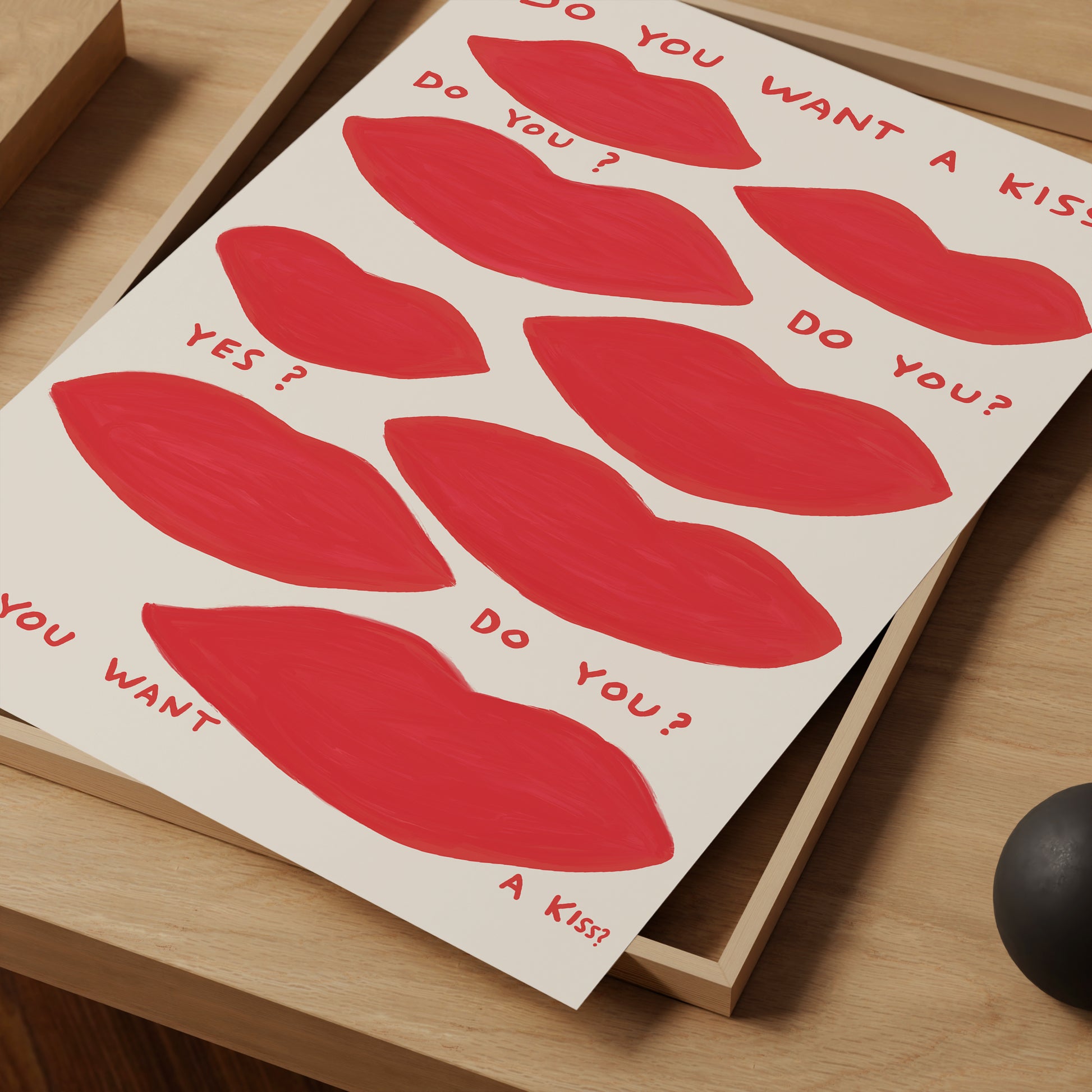 David Shrigley. Do You Want a Kiss. Lips Art Print.Shrigley Lips. Quote Wall Art. Living Room Wall Art. Modern Contemporary Wall Art