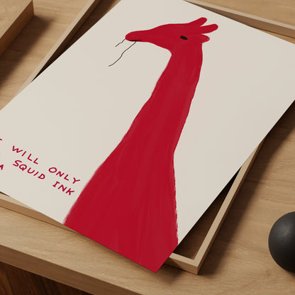 David Shrigley. He Will Only Eat Squid Ink Pasta. Kitchen Wall Decor. Pasta Poster Print. David Shrigley Giraffe. Contemporary Wall Art