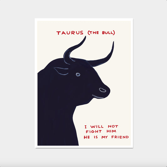 Taurus The Bull Zodiac Poster. David Shrigley Taurus Print. Signs of the Zodiac. Funny Quote Wall Art. Zodiac Poster Print. Room Wall Art