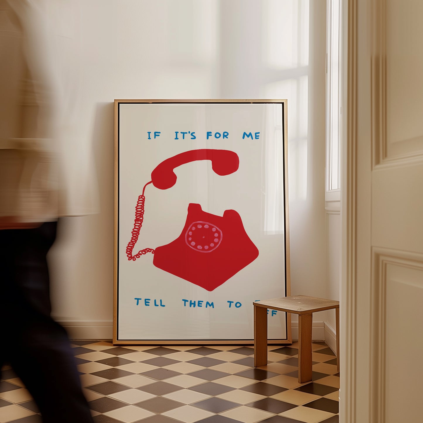 If It's For Me Tell Them To Fuck Off Poster. David Shrigley Phone Print. Funny Quote Wall Art. Shrigley Red Phone Quote Art. Funky Art Print