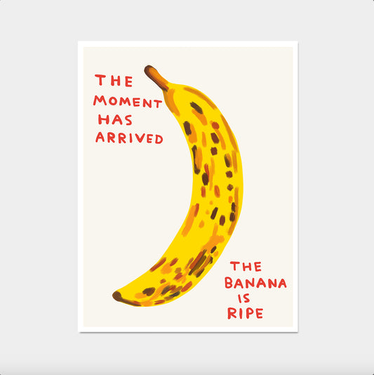 David Shrigley. The Moment Has Arrived. Funny Kitchen Wall Poster. Shrigley Banana. Trending Food Poster. Funky Dining Room Wall Art