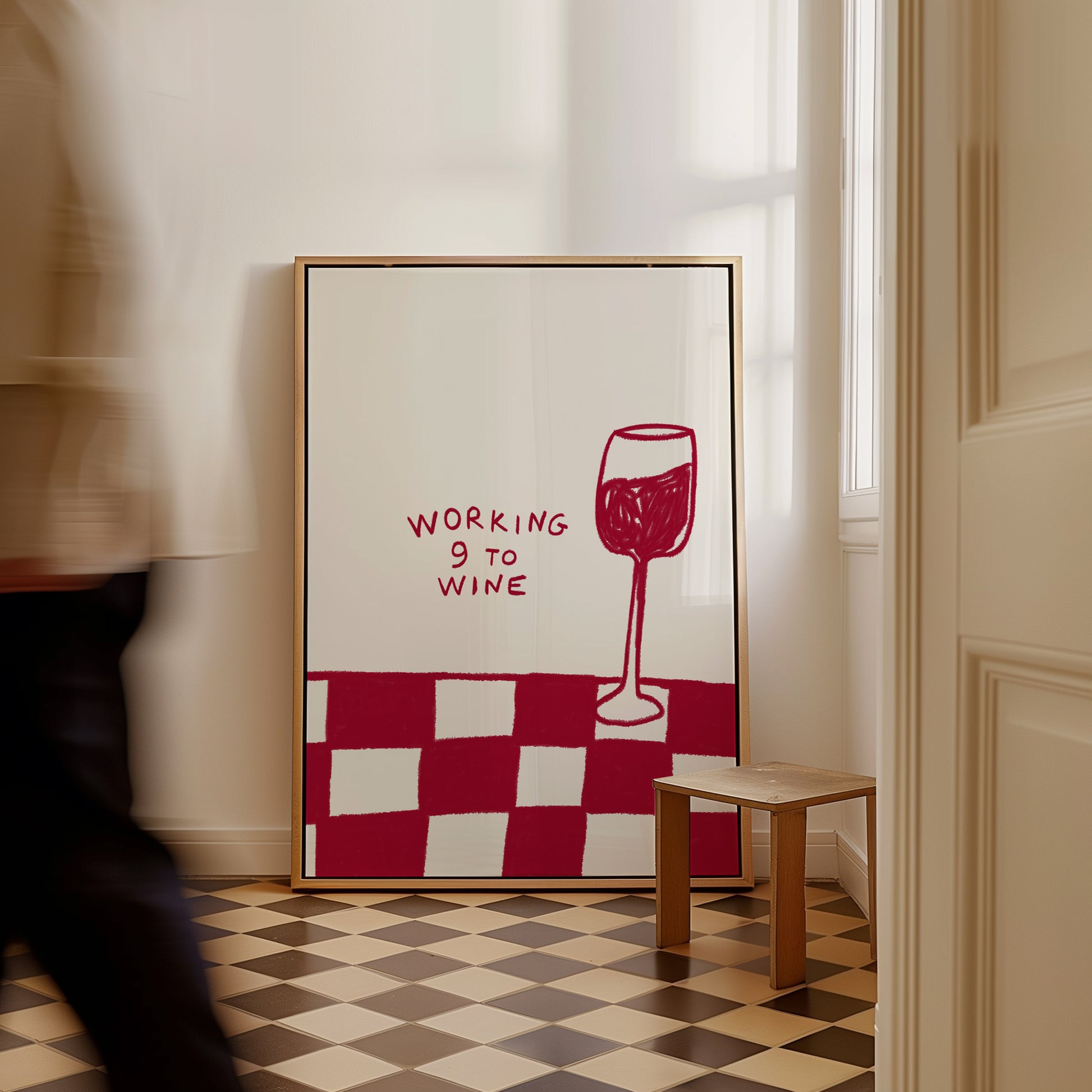 Working 9 To Wine Poster Print. Funny Kitchen Quote Wall Art. Wine Poster. Contemporary Art. Dining Room Wall Decor. Kitchen Wall Decor