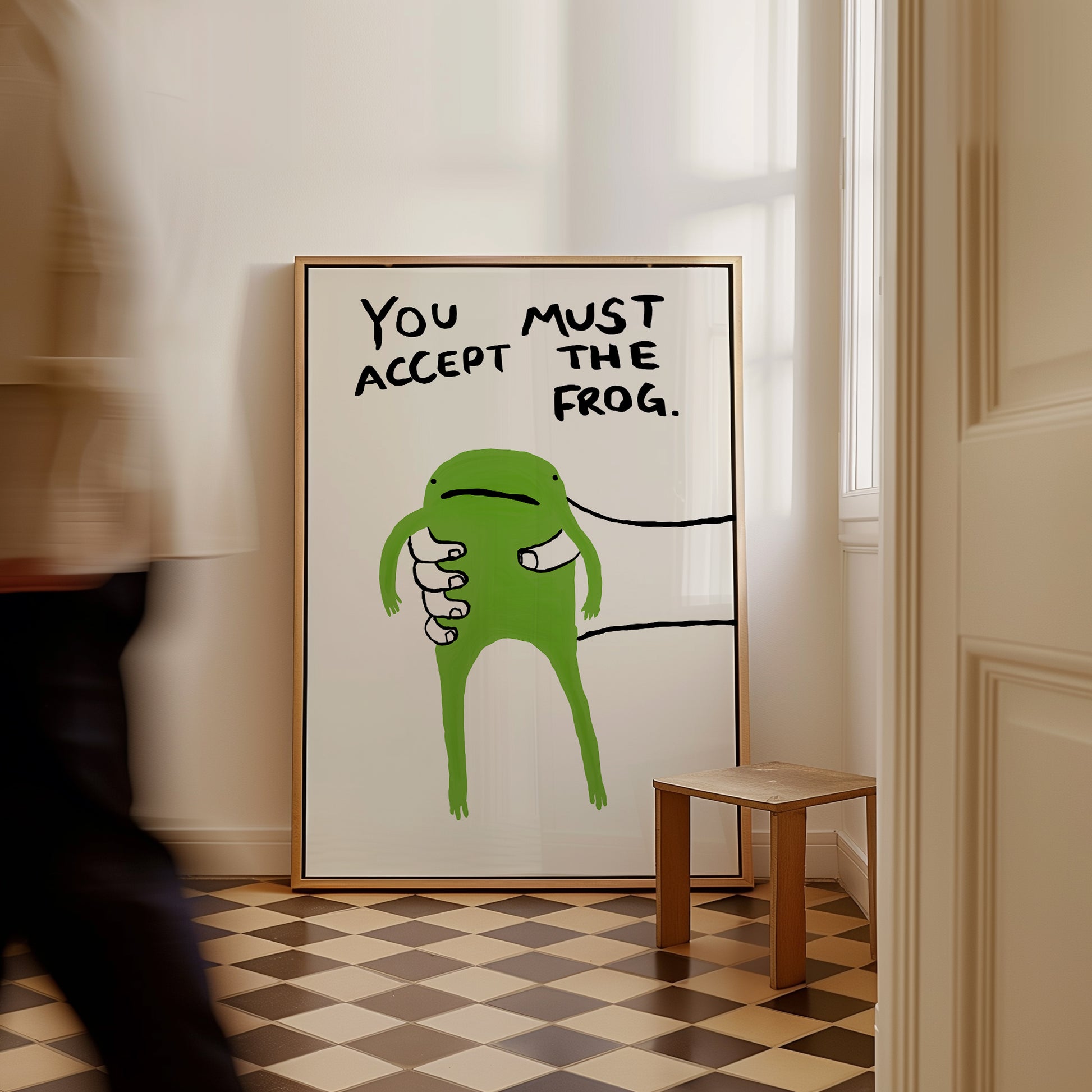 You Must Accept The Frog. Green Frog Poster. Quote Wall Art. Cute Frog Poster. Contemporary Wall Art. Funky Poster Print. Frog Print
